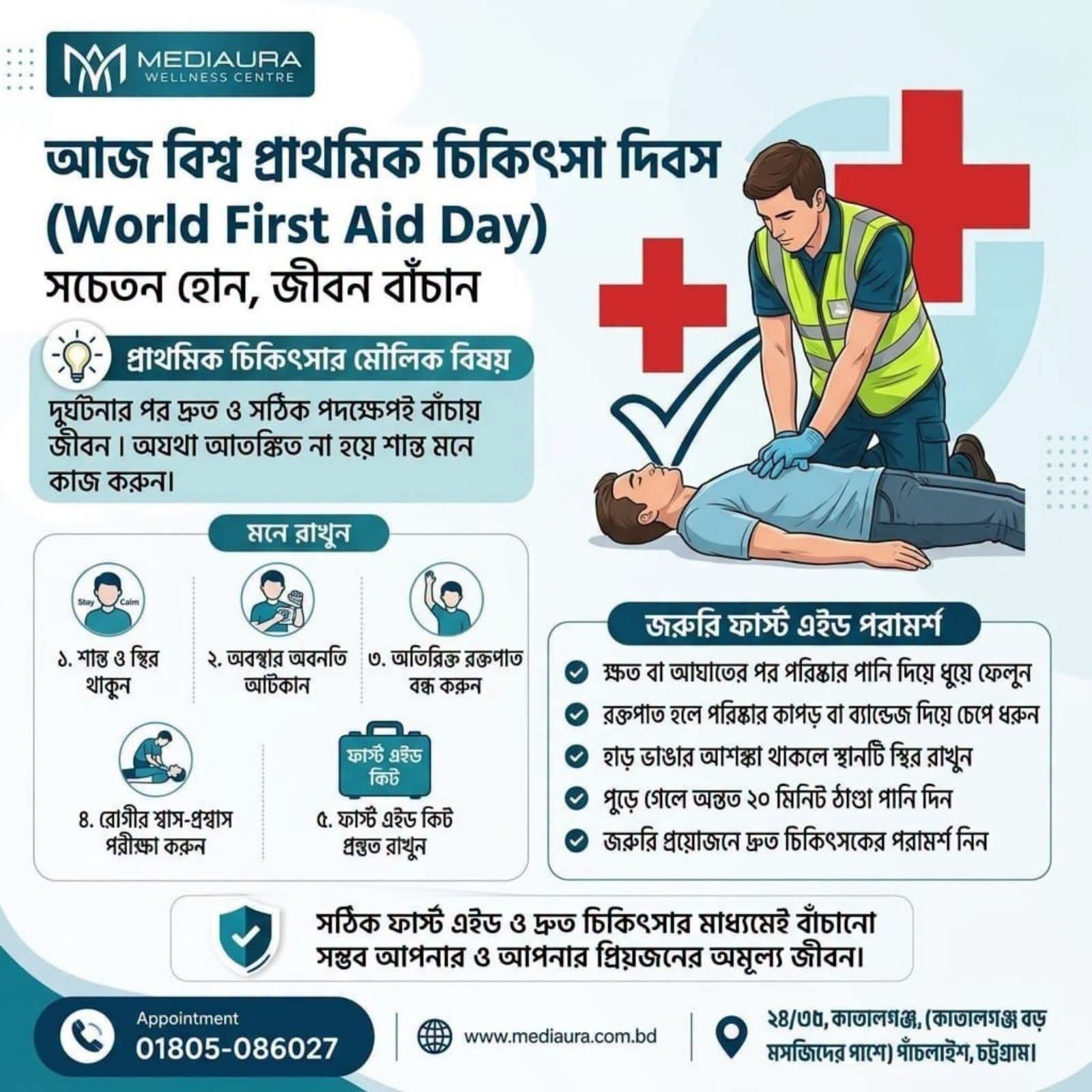 বিশ্ব প্রাথমিক চিকিৎসা দিবস। জরুরি মুহূর্তে First Aid এর গুরুত্ব