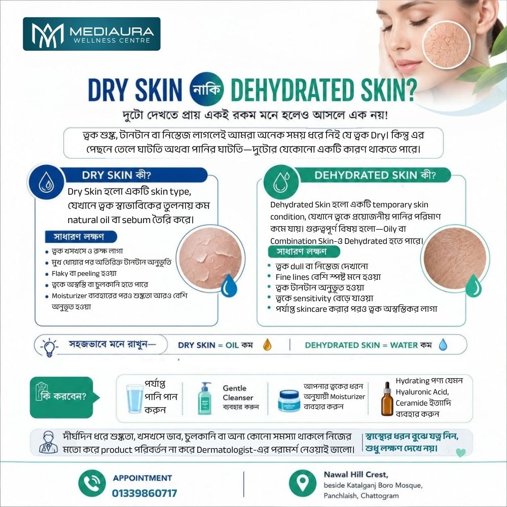 Dry skin Or Dehydrated skin? জানুন পার্থক্য ও সঠিক যত্ন